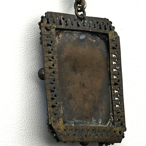 Vintage 1920s Czech Art Deco Blue Glass Necklace Filigree Bar Link Chain 18” - Picture 9 of 16